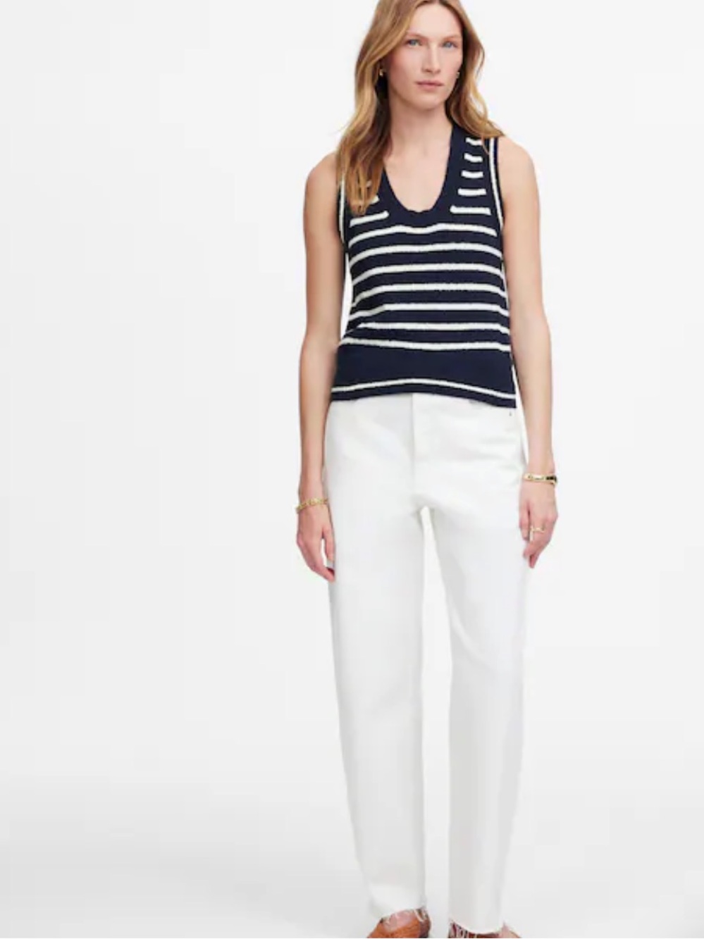 NWT Madewell Bouclé-Knit Sweater Tank Navy Stripe Women's size small